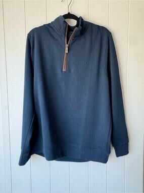 Tailorbyrd Navy Quarter-Zip Sweater with Brown Trim